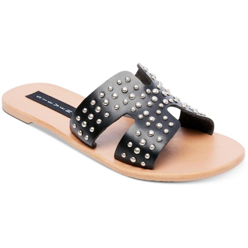 Steven By Steve Madden Womens Greece Black Leather Slide Sandals Shoes New
